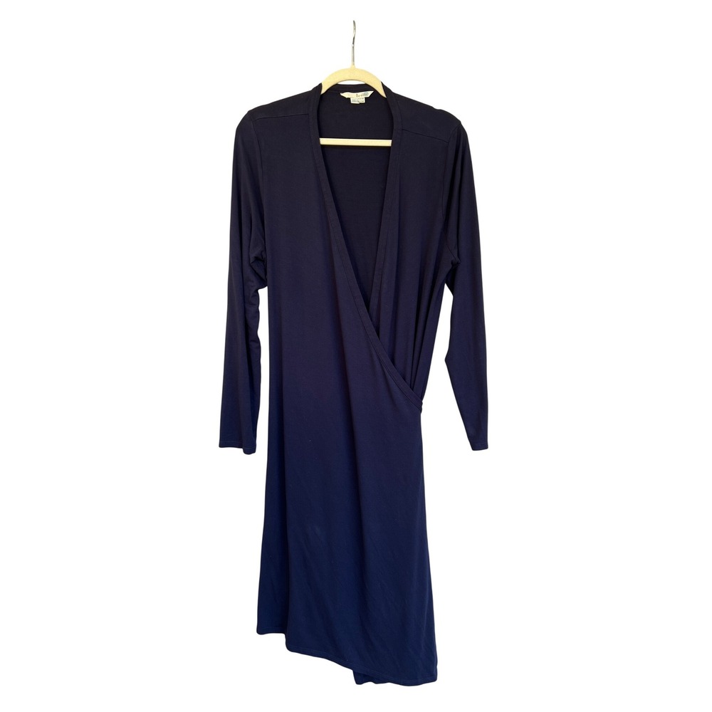 Boden Navy Blue Long‎ Sleeve Wrap Midi Dress Size L XL US12 Comfy Fall Career